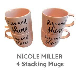 NICOLE MILLER 4 Pink "Rise & Shine" Stacking Mugs